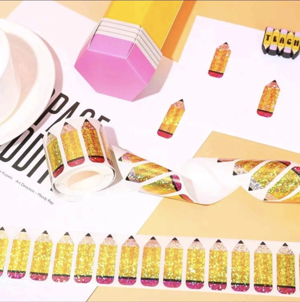 Pencil Stickers Holographic Roll Of 500